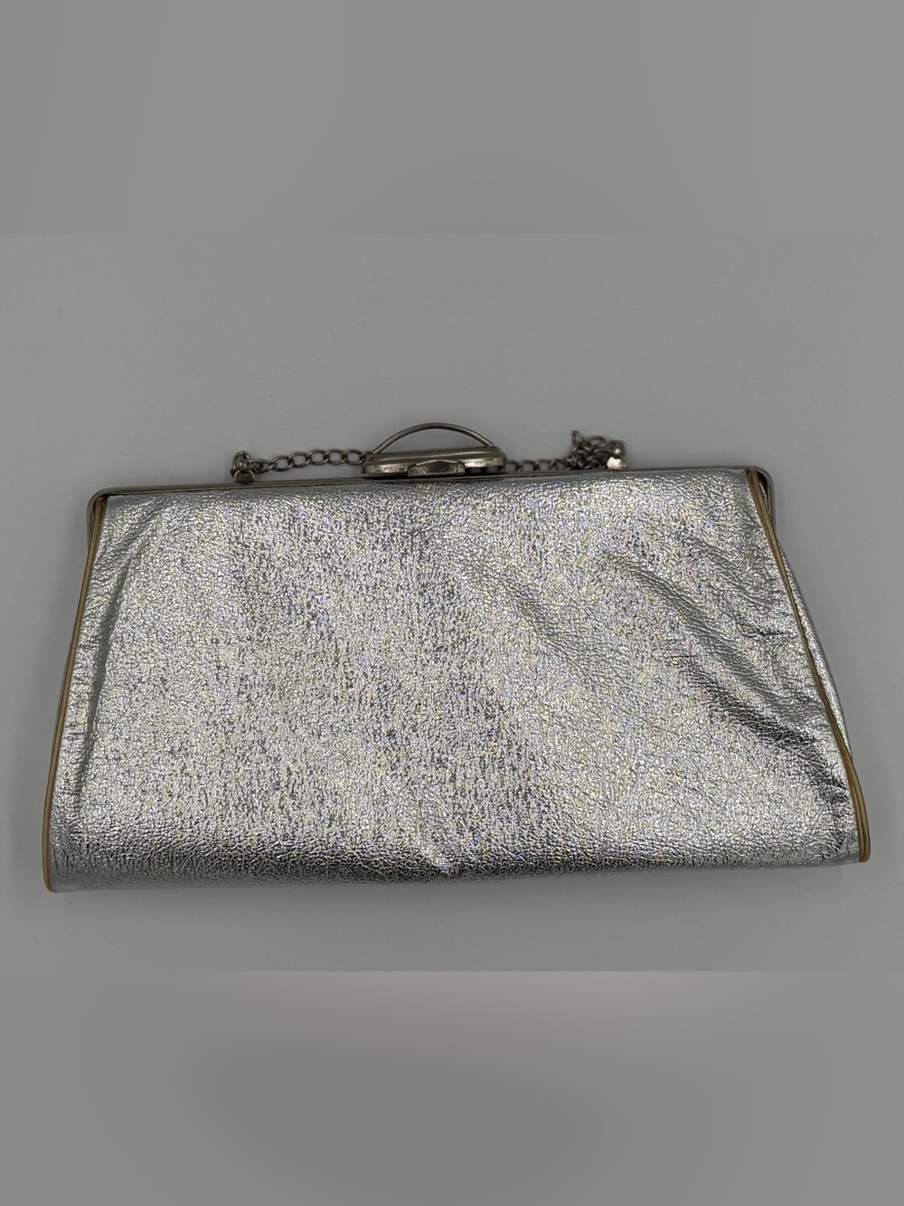 Vintage 1960s Silver Metallic Clutch Purse Chain Strap MCM Evening Bag - Picture 1 of 8